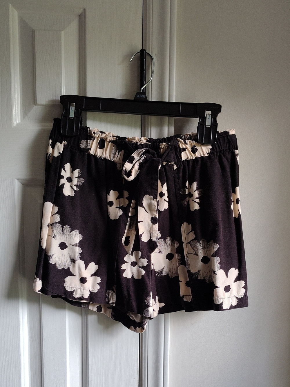 Madewell Black Floral High-Waist Tie Shorts